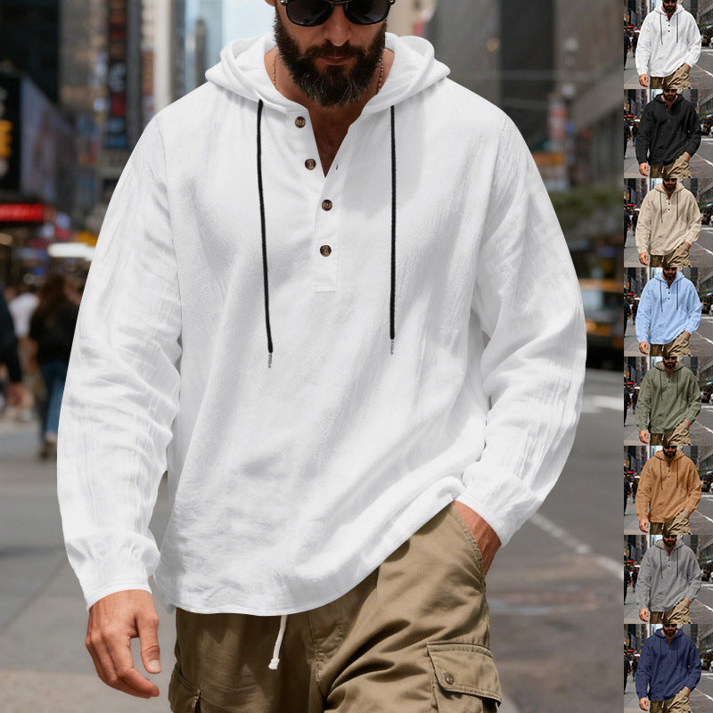 Men's lightweight hooded shirt with button placket made of linen blend and relaxed fit Mune Fashion