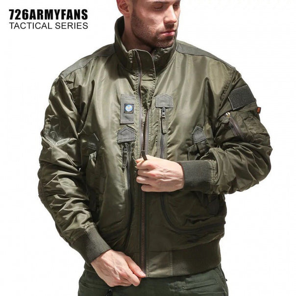 Men's insulated pilot bomber jacket with sleeve zip pocket, multiple utility pockets and elastic ribbed hem Mune Fashion