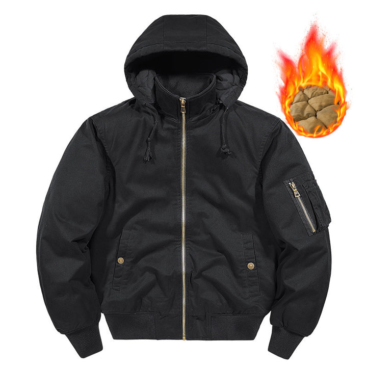 Men's padded hoodie canvas field jacket with sleeve pocket and thermal lining Mune Fashion