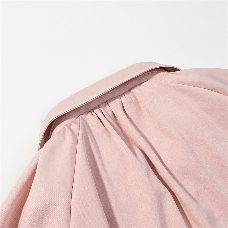 Women Cropped Jacket with Draped Front, Zipper and Balloon Sleeves Mune Fashion