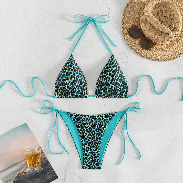 Ladies triangle bikini set with fashionable animal print and adjustable ties Mune Fashion