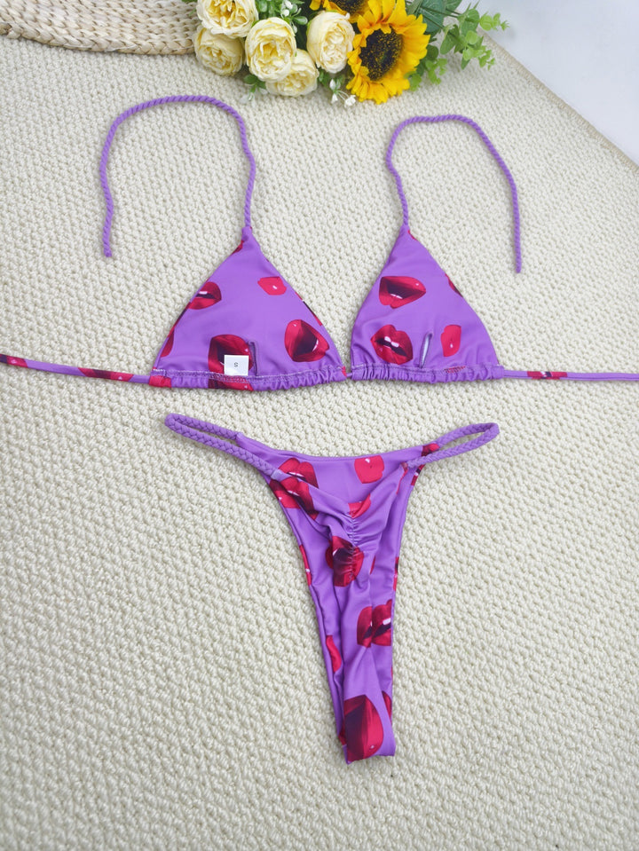 Women's Triangle Bikini Set with Cheerful Cherry Pattern and Adjustable Straps Mune Fashion