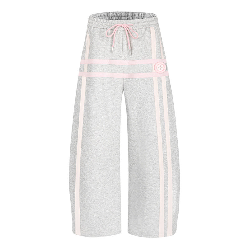 Ladies wide culotte sweatpants in palazzo style with comfort waistband, drawstring, and decorative waistband Mune Fashion