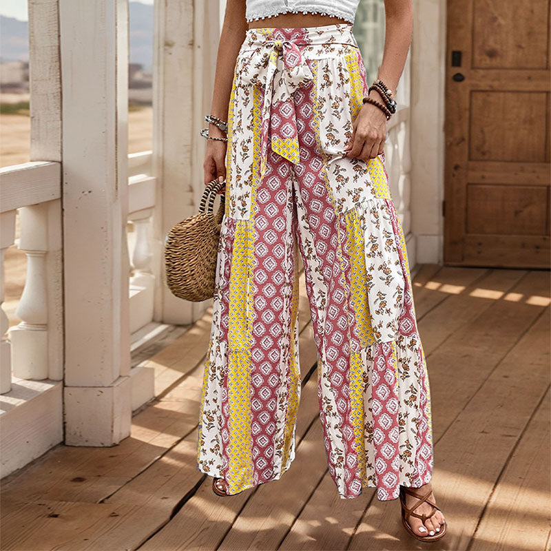 Women Airy Palazzo Pants with Floral Pattern Mune Fashion