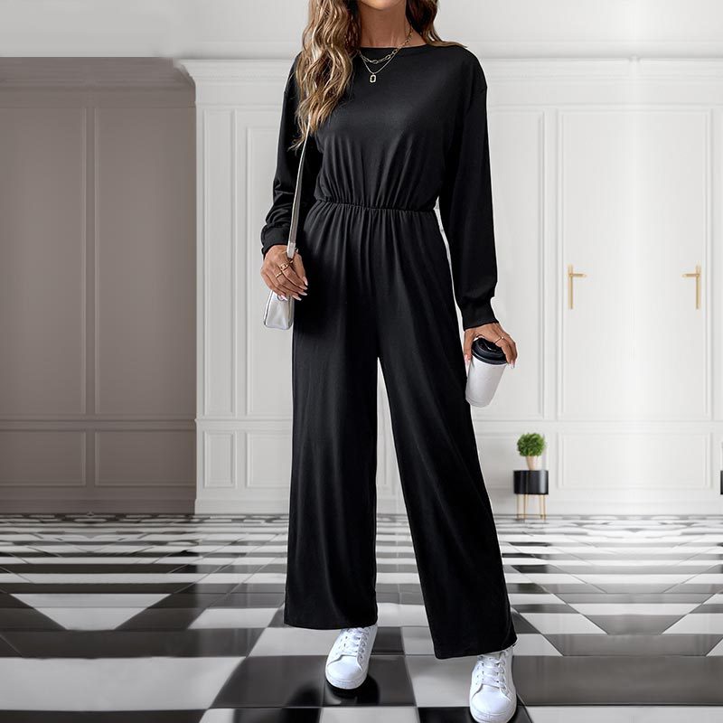 Women's Casual Jumpsuit with Elastic Waist, Side Pockets and Wide Leg Mune Fashion