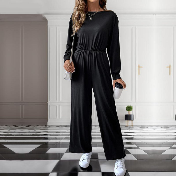 Women's Casual Jumpsuit with Elastic Waist, Side Pockets and Wide Leg Mune Fashion