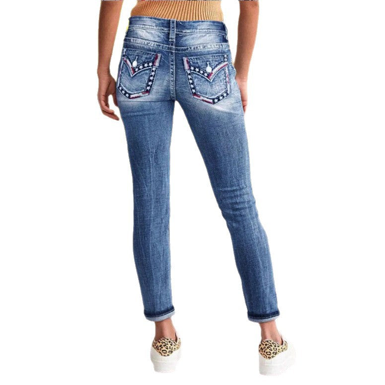 Women High-Waisted Cropped Skinny Jeans with Double Button and Vintage Wash Mune Fashion