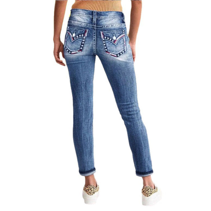 Women High-Waisted Cropped Skinny Jeans with Double Button and Vintage Wash Mune Fashion