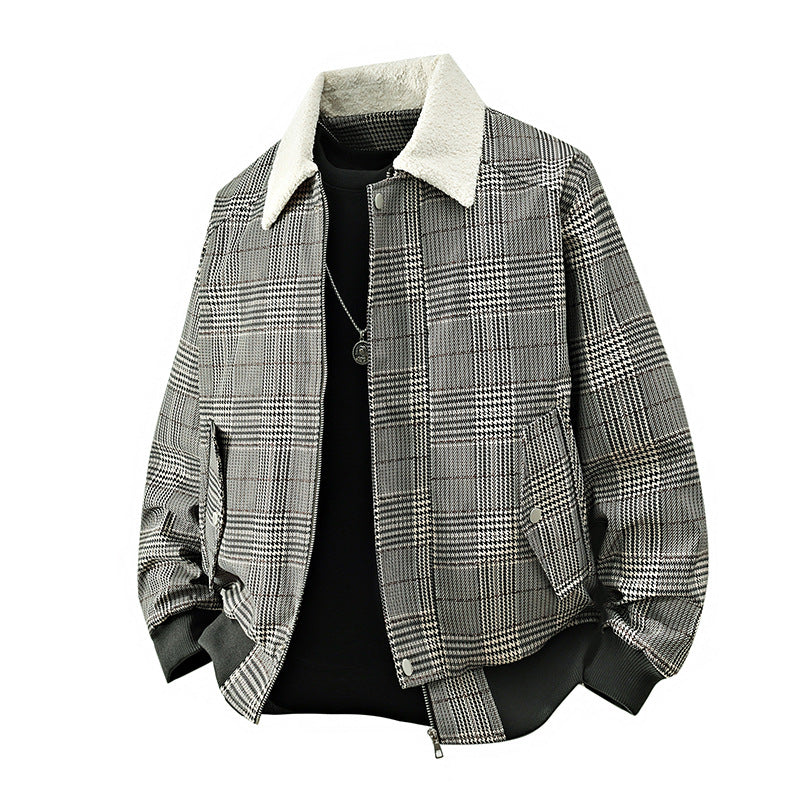 Men's checked bomber transitional jacket with teddy collar & ribbed cuffs Mune Fashion