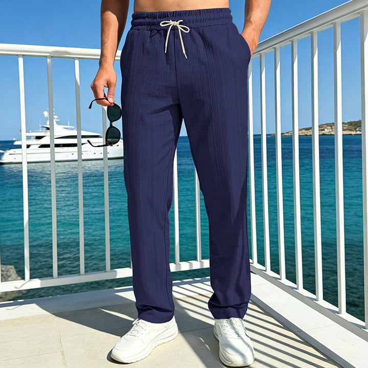 Men's holiday lounge pants made of breathable linen-cotton blend with elastic waistband and straight leg Mune Fashion