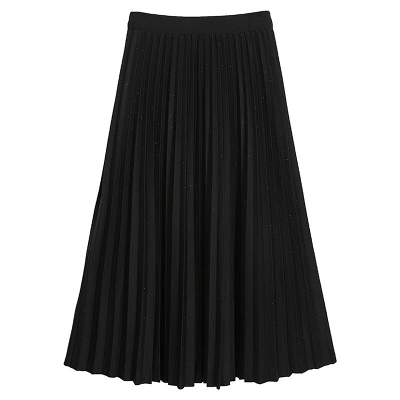 Women's pleated midi skirt with smocked waistband and fine dot pattern Mune Fashion