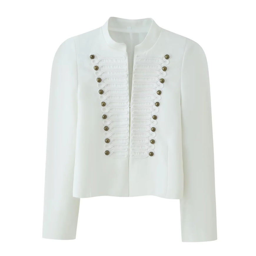 Ladies short jacket in hussar-inspired design with stand-up collar and decorative cords Mune Fashion