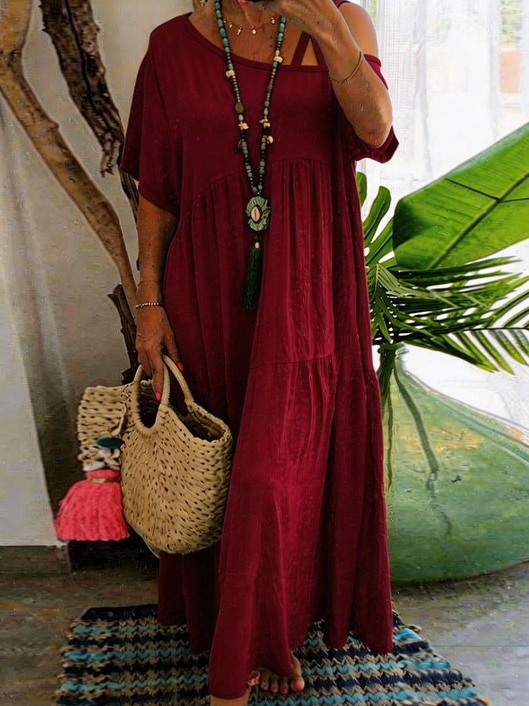 Ladies Maxi Dress with Casual Cut and Asymmetrical Design Mune Fashion