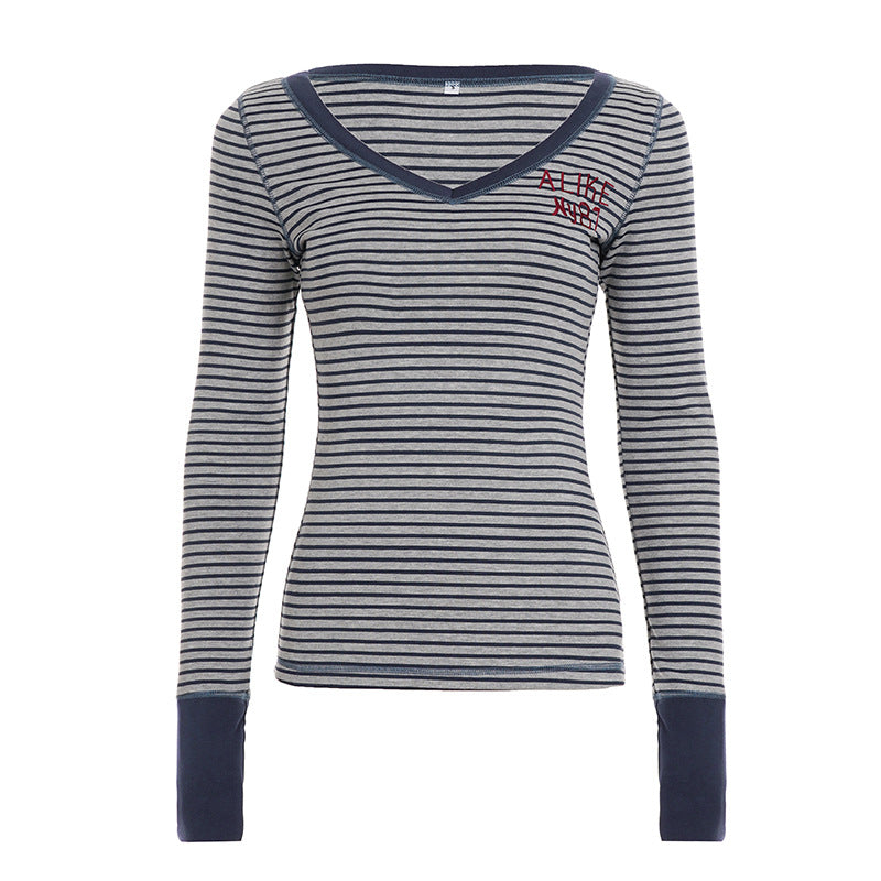 Women's striped V-neck long sleeve with tailored silhouette and extended cuffs Mune Fashion