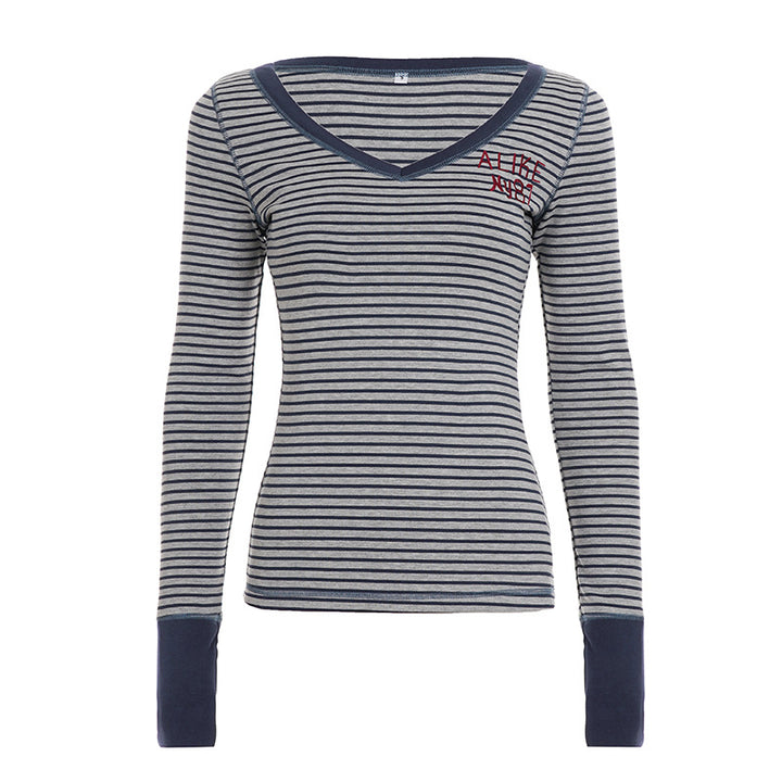 Women's striped V-neck long sleeve with tailored silhouette and extended cuffs Mune Fashion