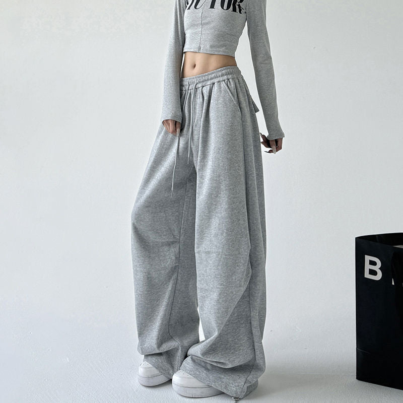 Women wide jogging pants with extra wide leg and drawstring waistband made of French Terry Mune Fashion