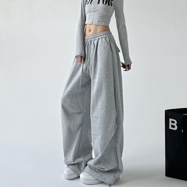 Women wide jogging pants with extra wide leg and drawstring waistband made of French Terry Mune Fashion