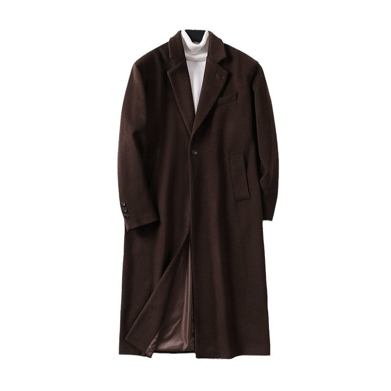 Men's Elegant Long Coat made of Wool Blend with Slim Silhouette and One-Button Closure Mune Fashion