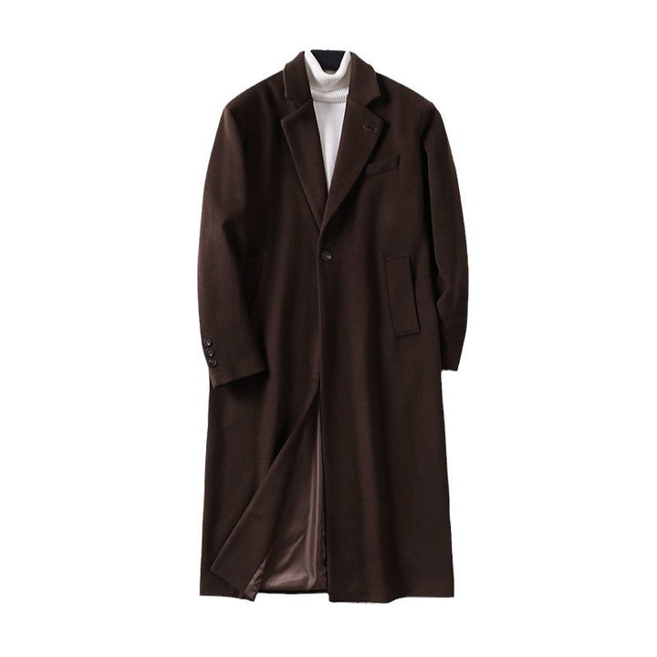 Men's Elegant Long Coat made of Wool Blend with Slim Silhouette and One-Button Closure Mune Fashion