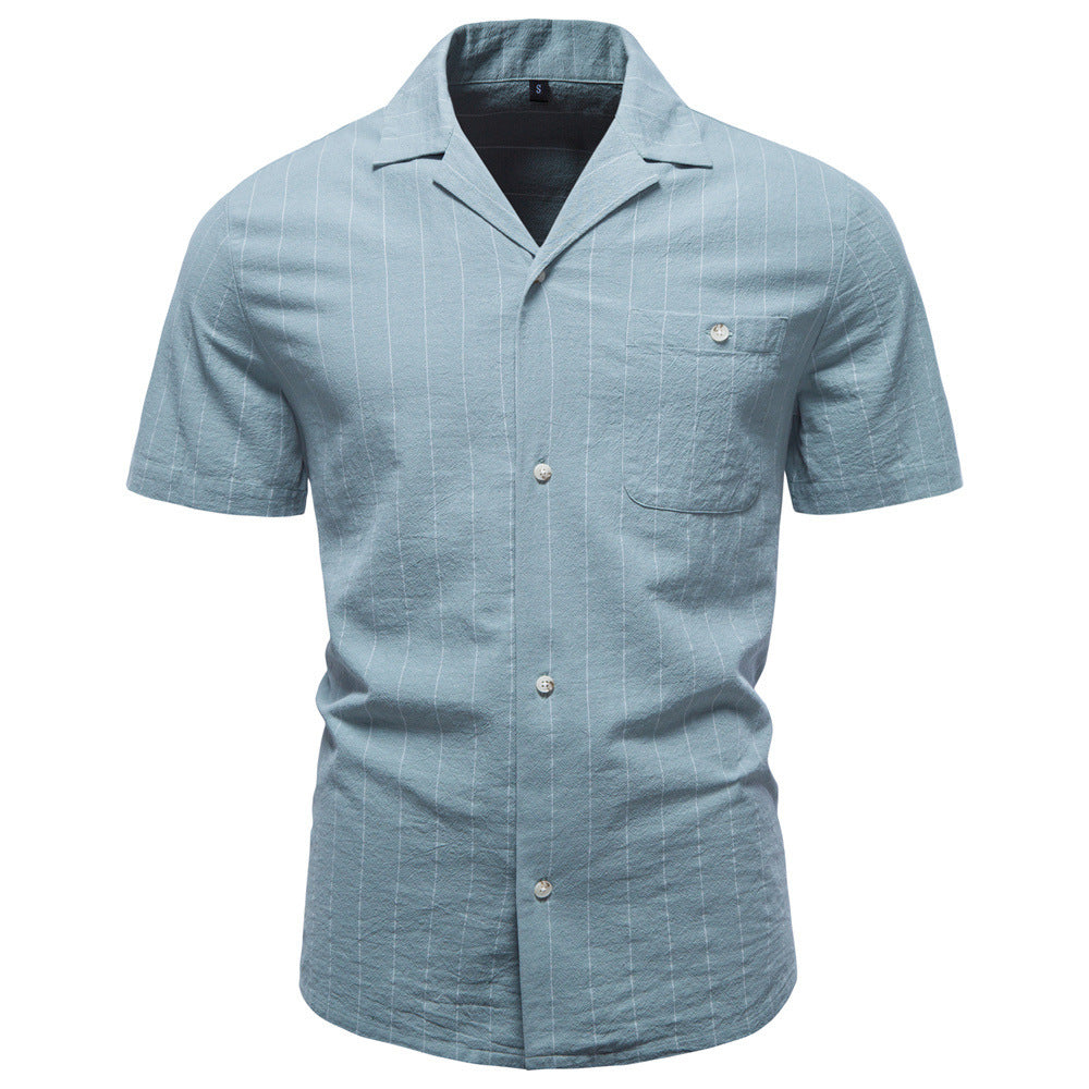 Men's lightweight short-sleeve shirt made of cotton-linen blend with notch collar and fine pinstripes Mune Fashion