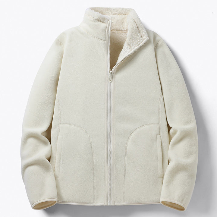 Women Padded Fleece Jacket with Teddy Lining, Stand-up Collar & Full-Length Zipper Mune Fashion