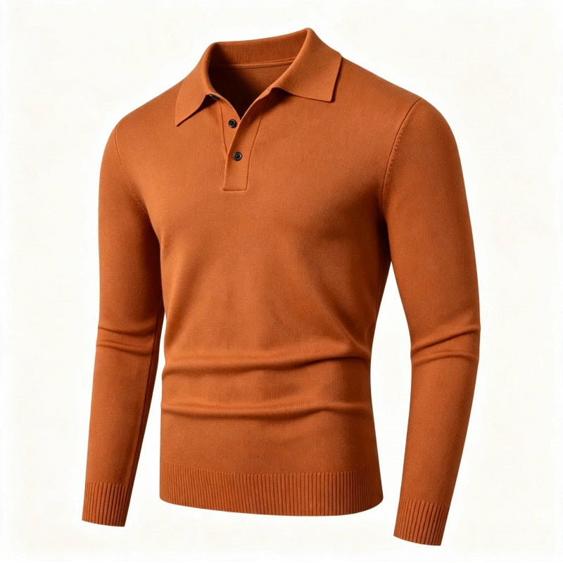 Men's fine knit polo shirt with long sleeves and three-button placket Mune Fashion