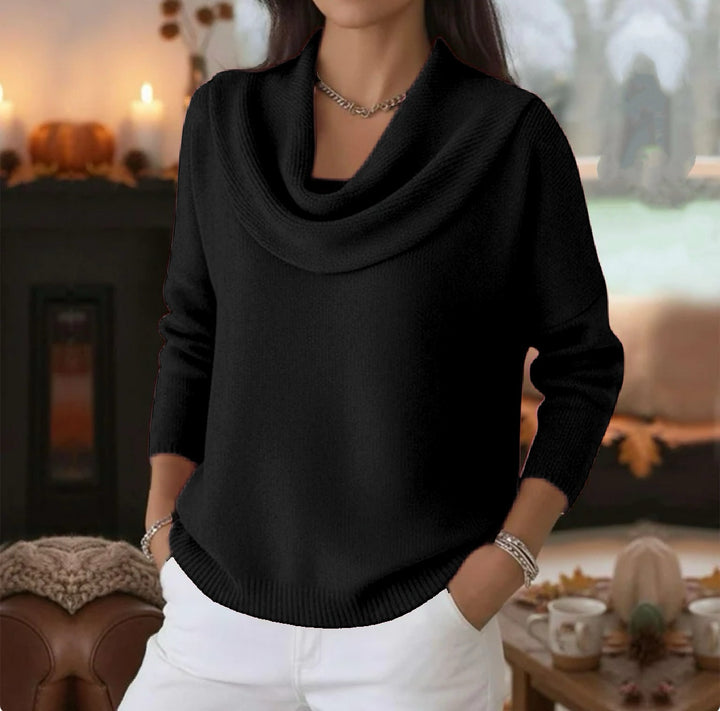 Women's Casual Shawl Collar Fine Knit Sweater with Dropped Shoulder and Ribbed Hem Mune Fashion