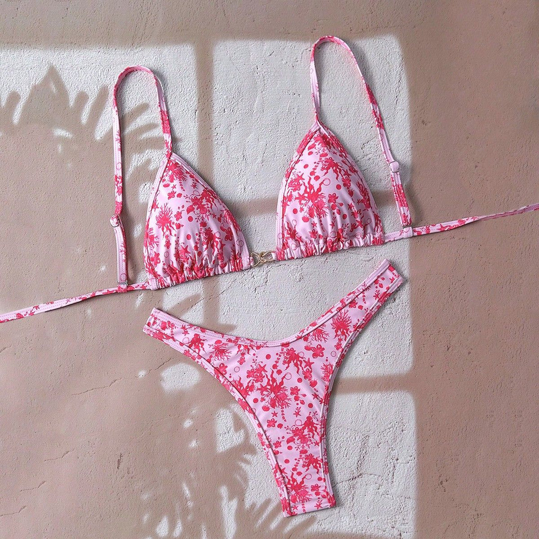Ladies adjustable triangle bikini with floral trim Mune Fashion