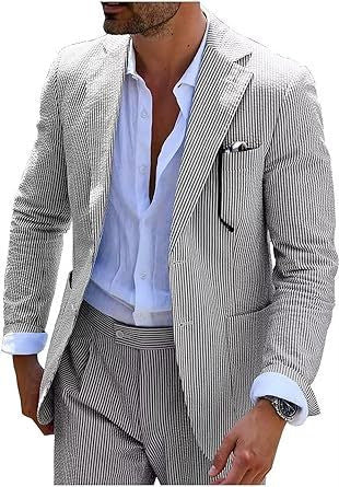 Men's summer seersucker suit with unlined jacket, slim fit, and pleated trousers Mune Fashion