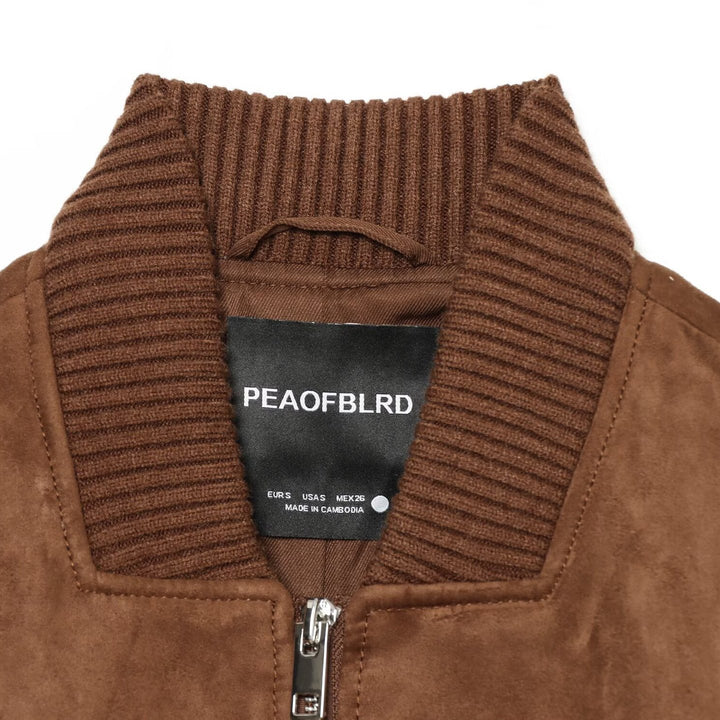 Women's Velour Leather Look Bomber Jacket with Ribbed Hem, Breast Pockets, and Full Zipper Mune Fashion