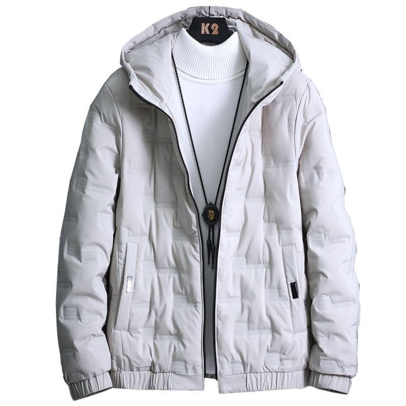 Men's Lightweight Quilted Hooded Jacket with Thermal Insulation and Elastic Hem