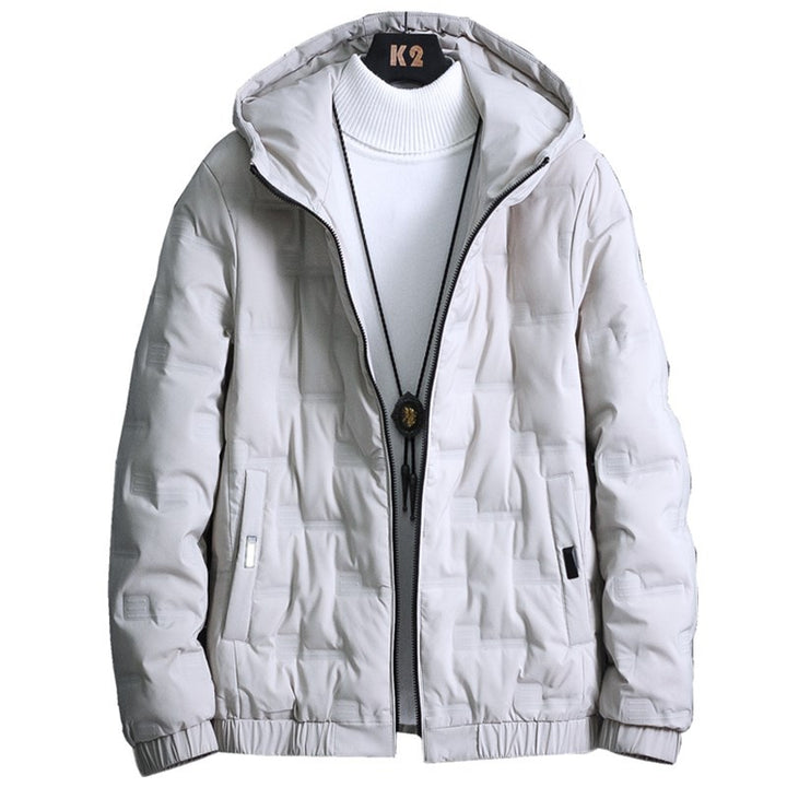 Men's Lightweight Quilted Hooded Jacket with Thermal Insulation and Elastic Hem