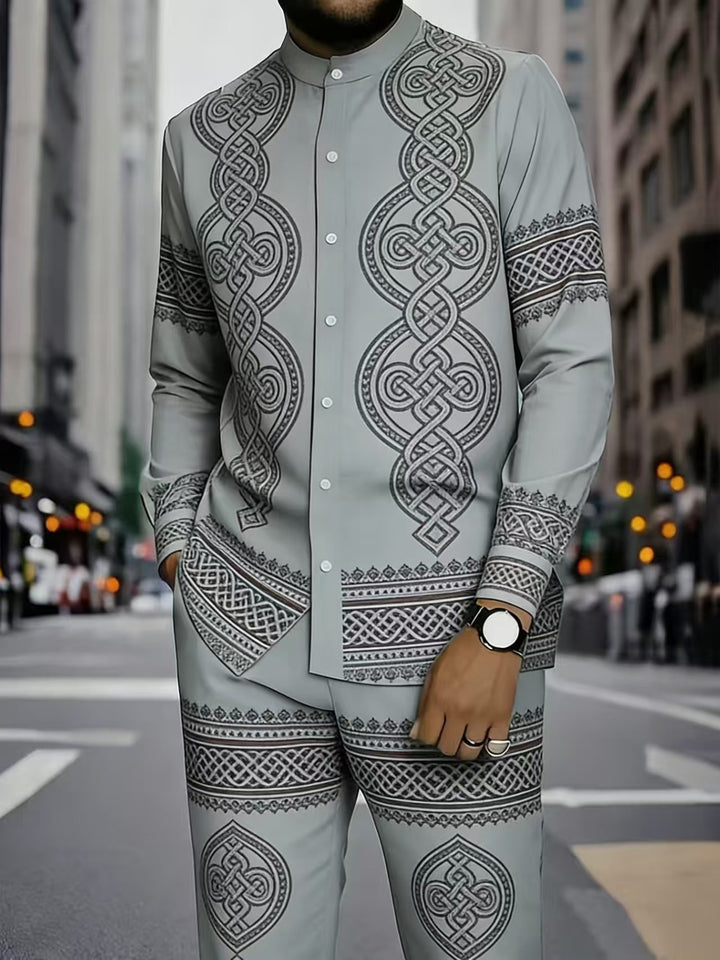 Men's Elegant Long Sleeve Shirt with Unique Texture Pattern Mune Fashion