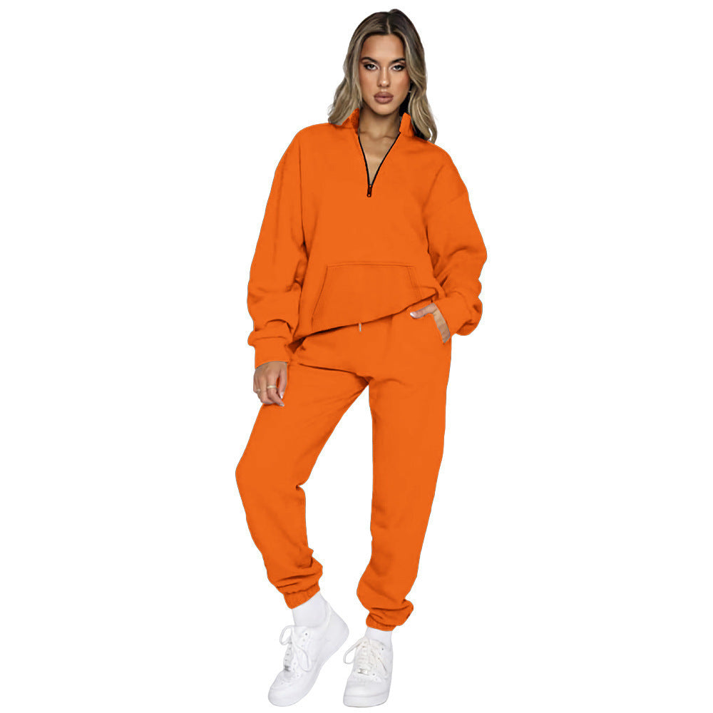 Women's French Terry Relax Loungewear Set with half zip, kangaroo pocket and fitted, tapered joggers Mune Fashion