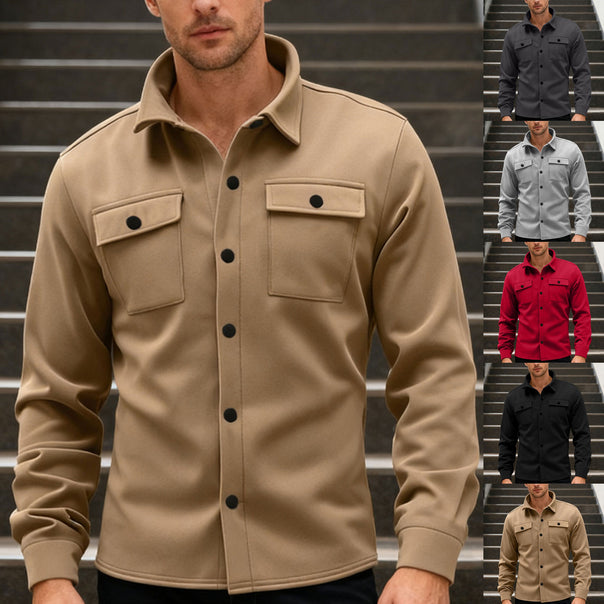 Men's Twill Overshirt with Shirt Collar, Flap Pockets and Straight Hem Mune Fashion