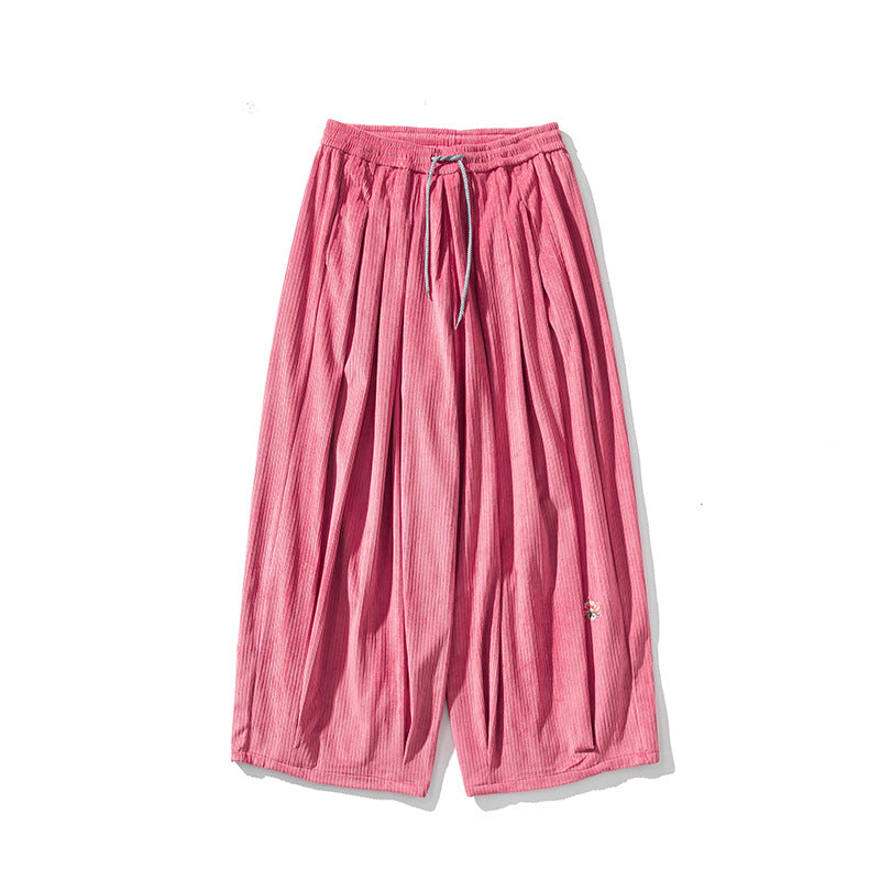 Men's Extra Wide Pleated Pants with Ribbed Texture and Drawstring Mune Fashion