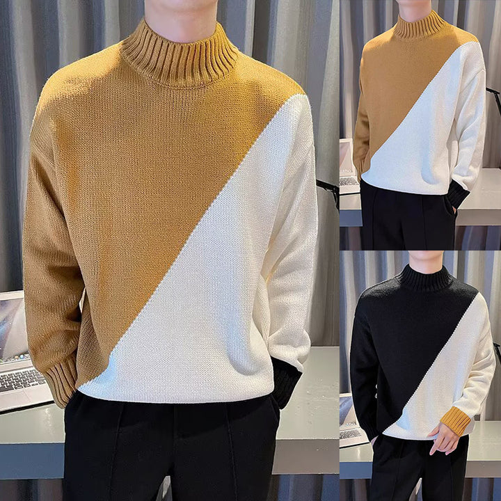 Men's Stylish Chunky Knit Sweater with High Collar Mune Fashion