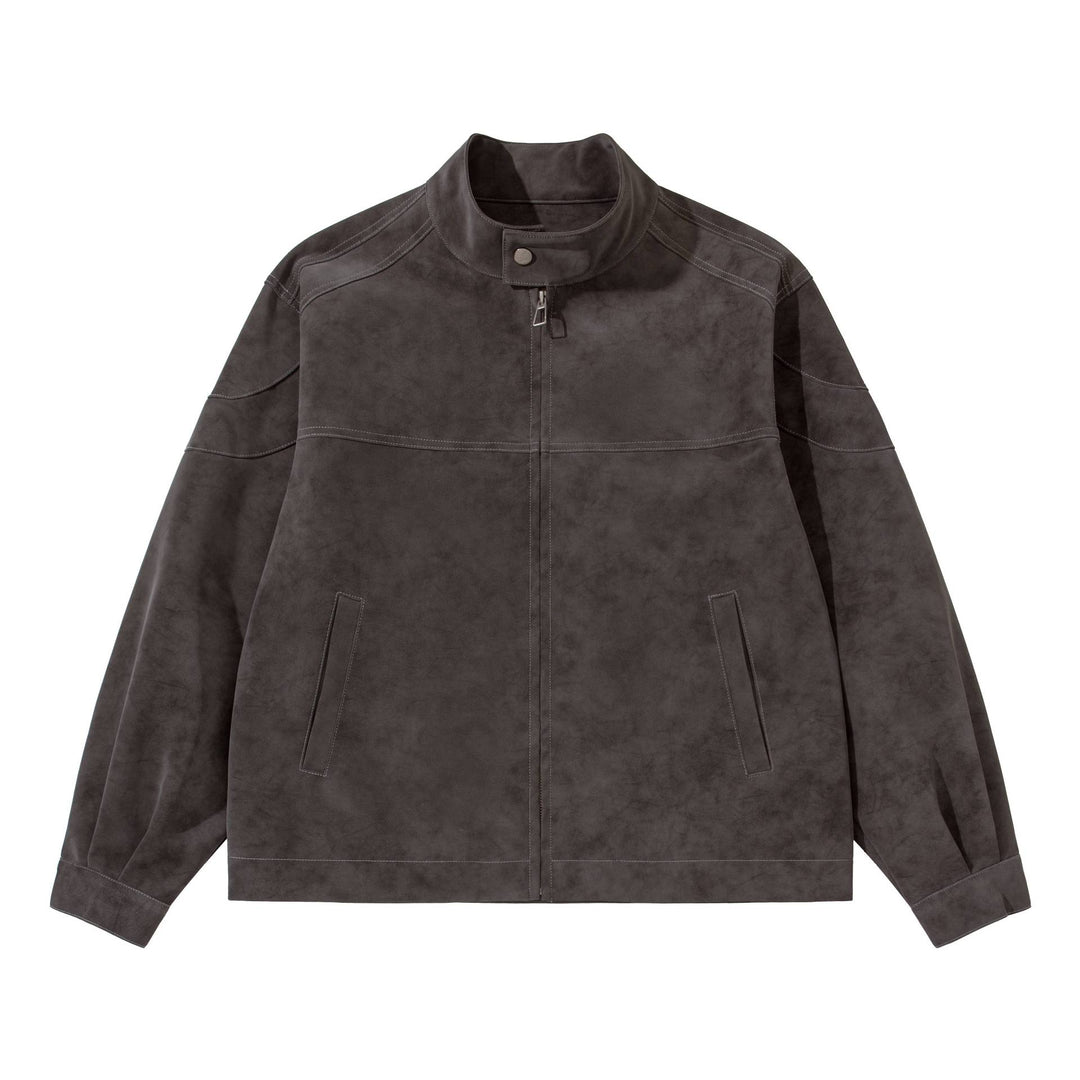 Men's short blouson in suede look with stand-up collar and concealed zipper Mune Fashion