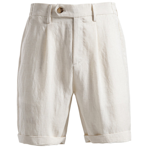 Men's casual linen shorts with cuffs and pleats Mune Fashion