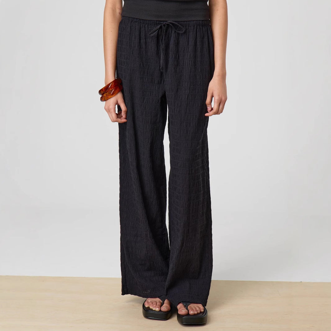 Women's Lightweight Palazzo Lounge Pants made of Crinkle Gauze with High Comfort Waist Mune Fashion