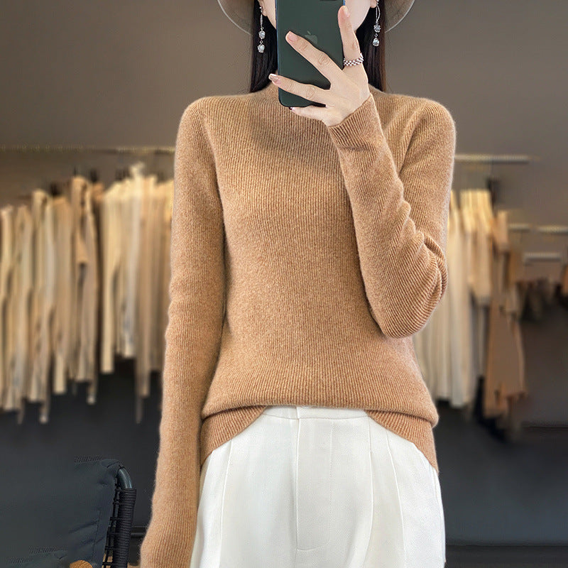 Women's Premium Fine Knit Mock Neck Sweater with Extra Long Sleeve Cuffs and Fine Ribbed Texture Mune Fashion