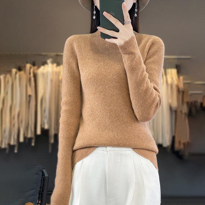 Women's Premium Fine Knit Mock Neck Sweater with Extra Long Sleeve Cuffs and Fine Ribbed Texture Mune Fashion