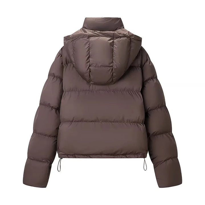 Women's short quilted puffer jacket with removable hood and drawstring hem Mune Fashion