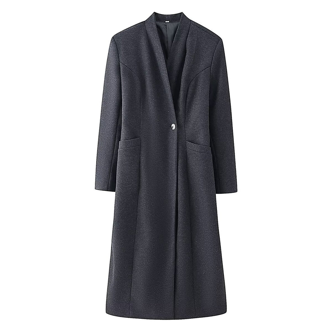 Women's long coat with fitted dividing seams, single button placket and padded lining Mune Fashion