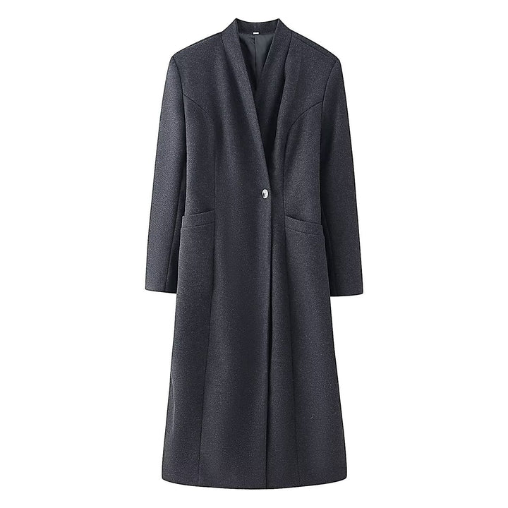 Women's long coat with fitted dividing seams, single button placket and padded lining Mune Fashion