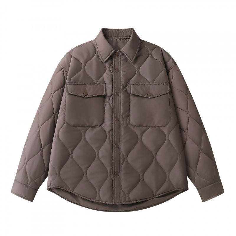 Unisex Padded Quilted Shirt Jacket with Flap Pockets and Curved Hem Mune Fashion