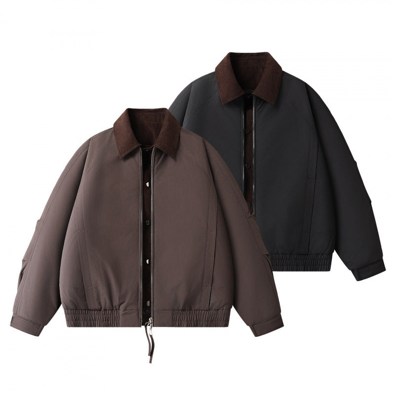 Men's Boxy Short Jacket with Cord Collar, Double Front and Drawstring Hem Mune Fashion