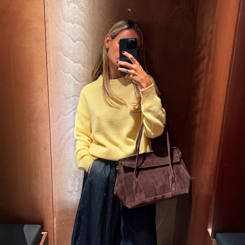 Women Boxy Fine Knit Sweater with Raglan Sleeves and Ribbed Cuffs Mune Fashion