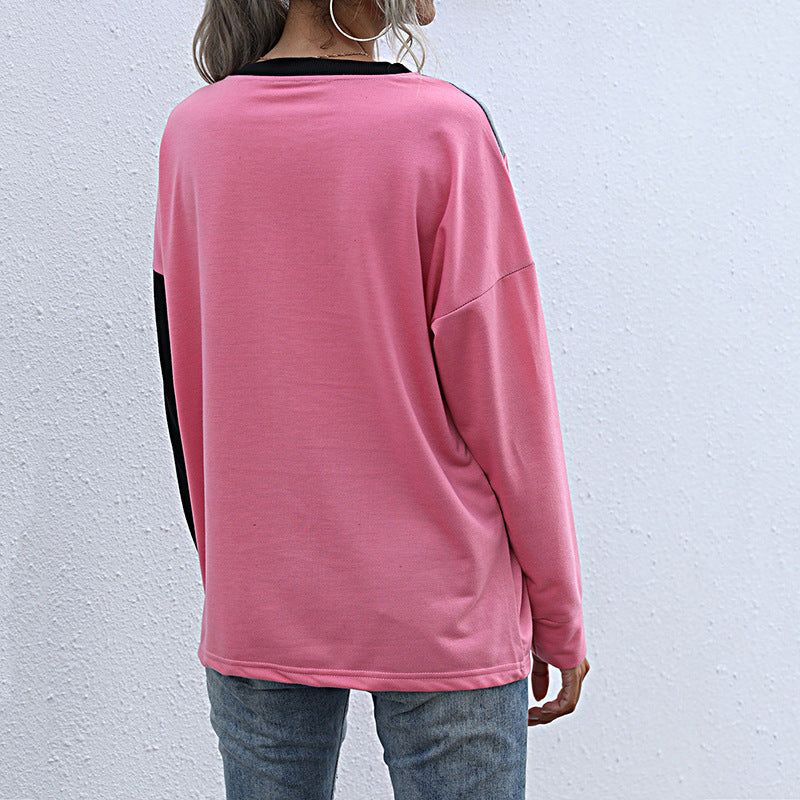 Women's Casual Color Block Sweatshirt with Diagonal Split and Raglan Sleeves Mune Fashion