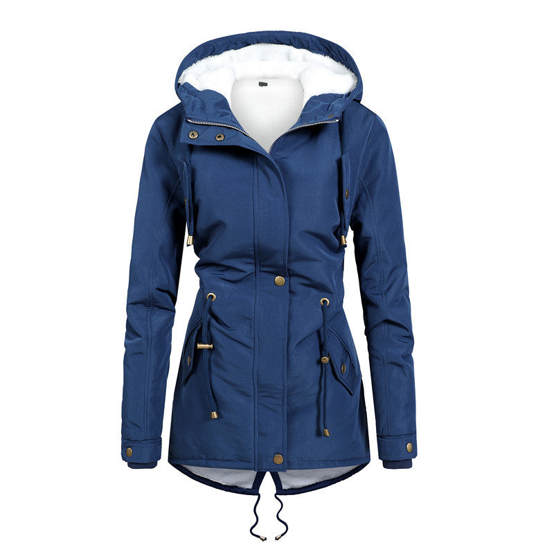 Women's Windproof Parka with Fleece Lining, Tailored Silhouette and Drawstring Mune Fashion